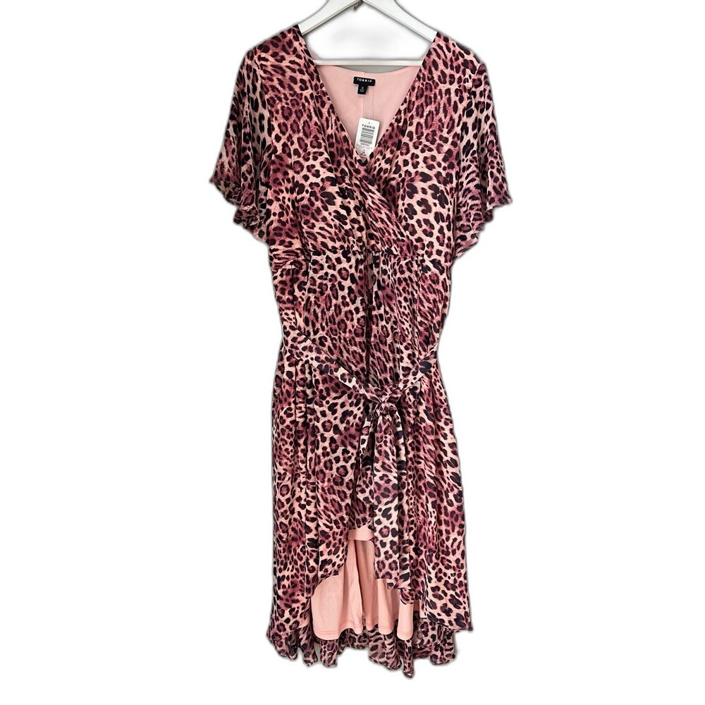 Torrid Midi Chiffon Flutter Sleeve Wrap Dress NWT Pink Leopard Print Dress Size3